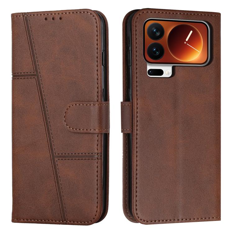 

For Xiaomi 17 Pro Stitching Calf Texture Buckle Leather Phone Case(Brown)