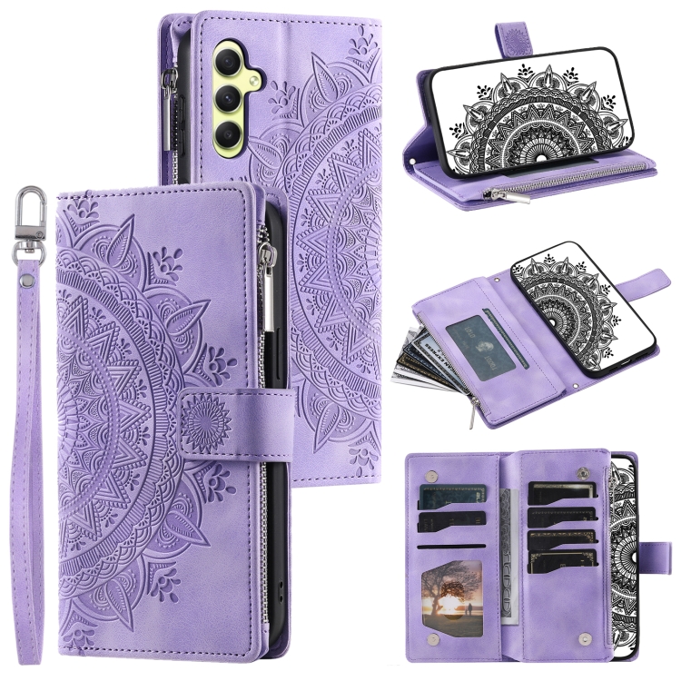 

For Samsung Galaxy S25+ 5G Multi-Card Totem Zipper Leather Phone Case(Purple)