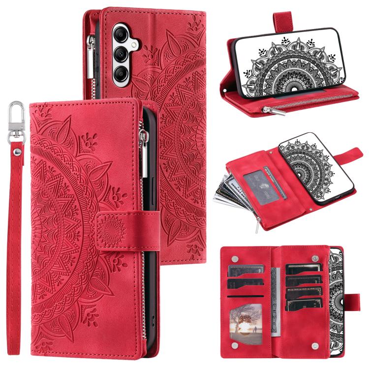 

For Samsung Galaxy S25 FE 5G Multi-Card Totem Zipper Leather Phone Case(Red)