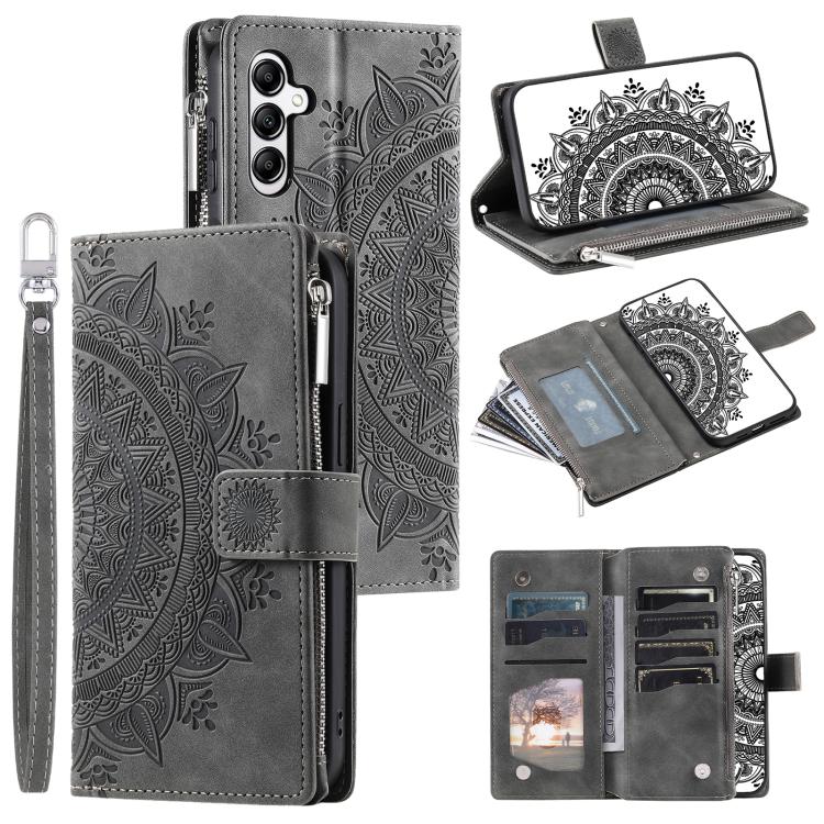 

For Samsung Galaxy S25 FE 5G Multi-Card Totem Zipper Leather Phone Case(Grey)