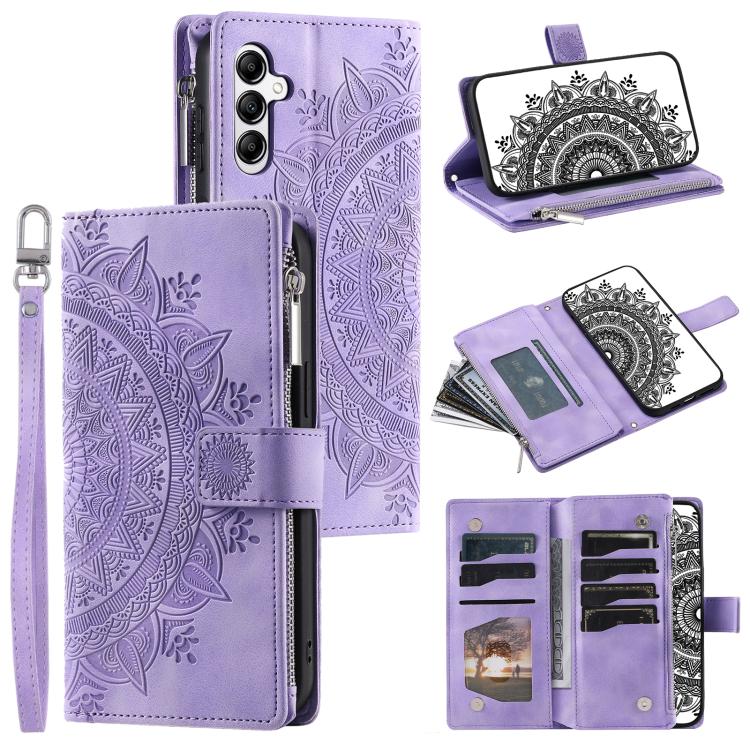 

For Samsung Galaxy S25 FE 5G Multi-Card Totem Zipper Leather Phone Case(Purple)