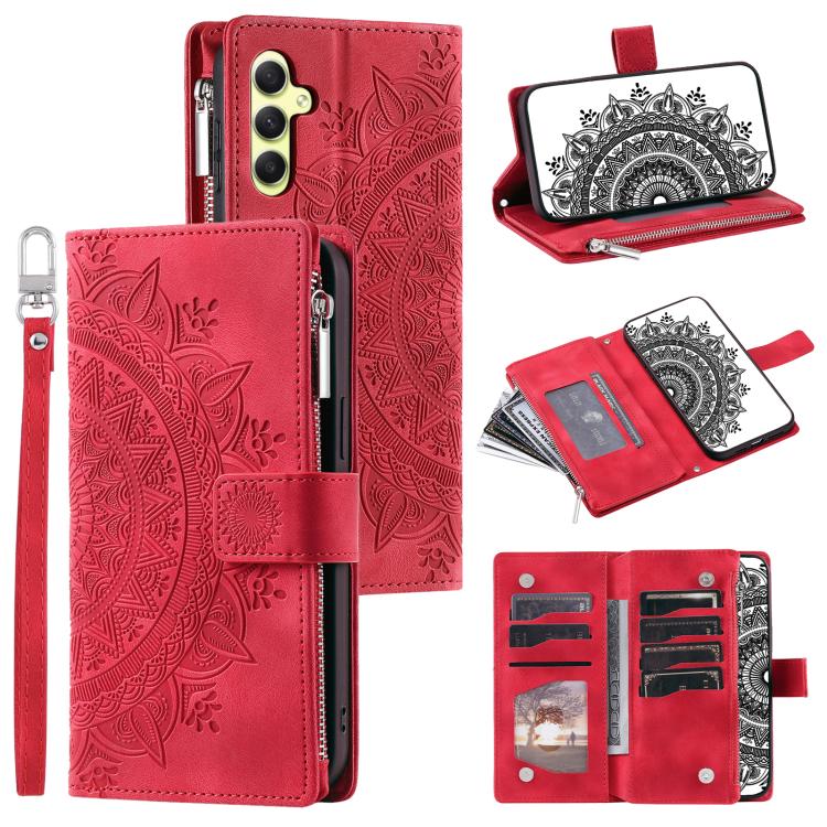 

For Samsung Galaxy S26 5G Multi-Card Totem Zipper Leather Phone Case(Red)