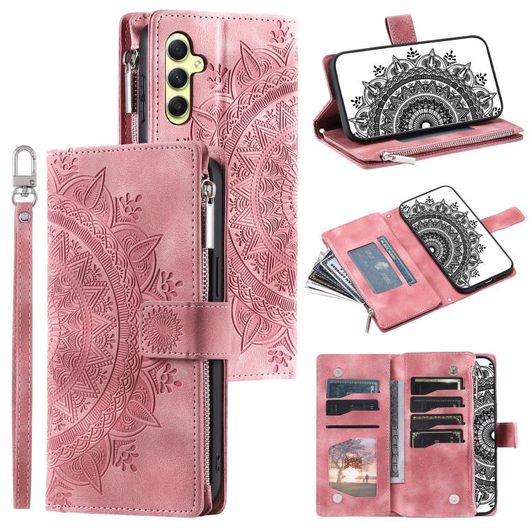 

For Samsung Galaxy S26 5G Multi-Card Totem Zipper Leather Phone Case(Pink)