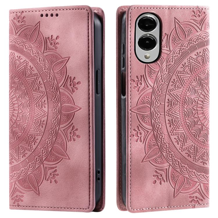 

For Samsung Galaxy S25 Edge 5G Totem Embossed Magnetic Leather Phone Case(Rose Gold)