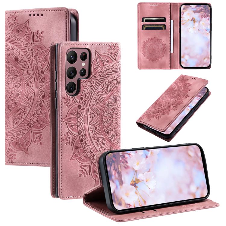 

For Samsung Galaxy S26 Ultra 5G Totem Embossed Magnetic Leather Phone Case(Rose Gold)