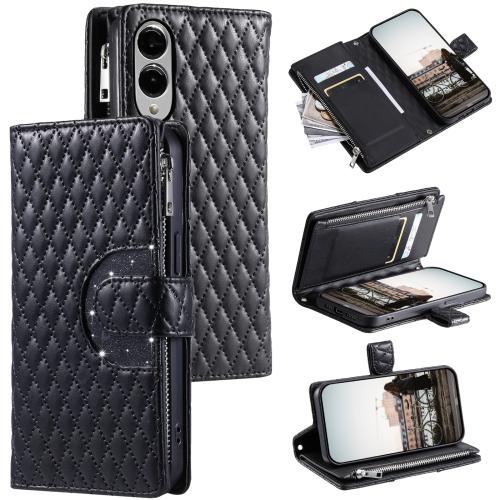 

For Samsung Galaxy S25 Edge 5G Glitter Lattice Zipper Wallet Leather Phone Case(Black)