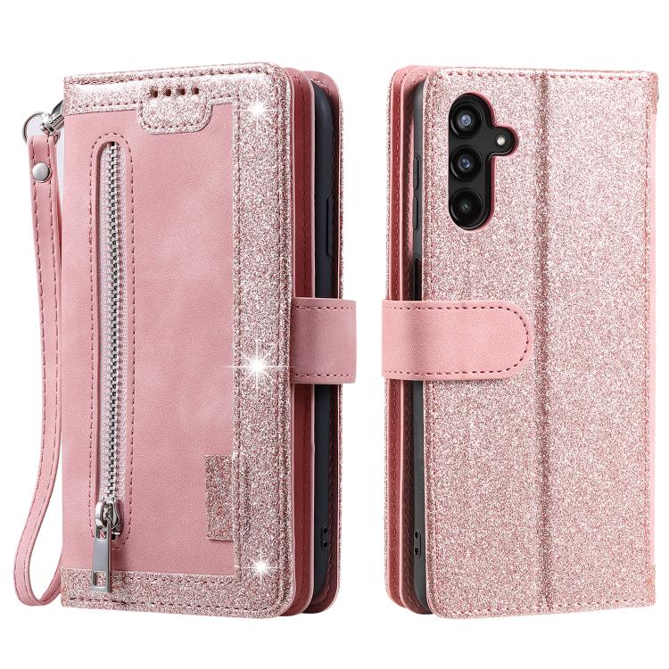 

For Samsung Galaxy S25 FE 5G Nine Card Zipper Bag Leather Phone Case with Lanyard(Pink)