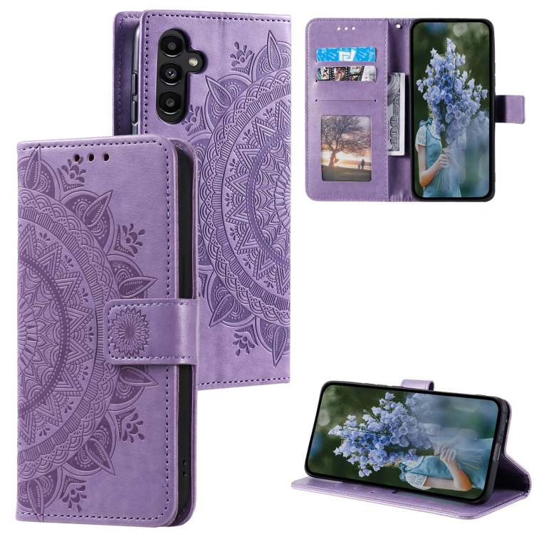 

For Samsung Galaxy S25+ 5G Totem Flower Embossed Leather Phone Case with Lanyard(Purple)