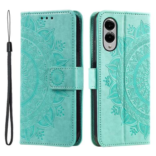 

For Samsung Galaxy S25 Edge 5G Totem Flower Embossed Leather Phone Case(Green)