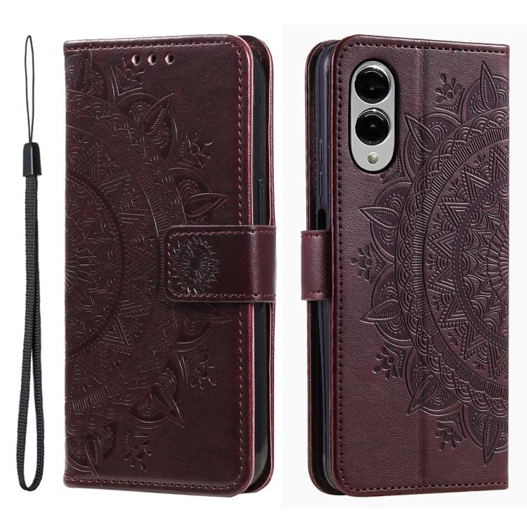 

For Samsung Galaxy S25 Edge 5G Totem Flower Embossed Leather Phone Case with Lanyard(Brown)