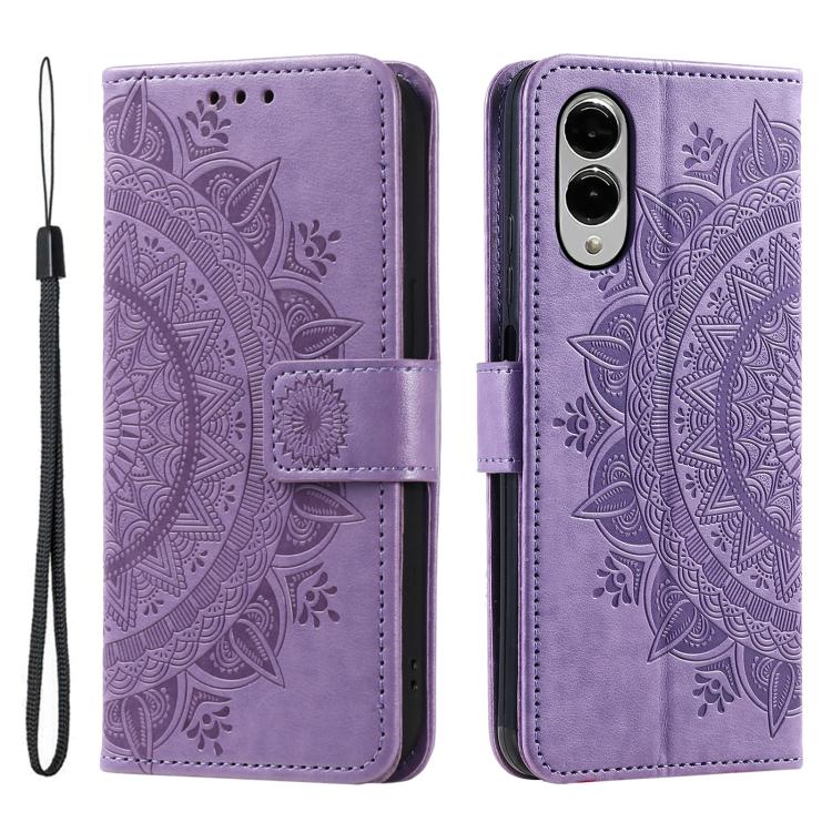 

For Samsung Galaxy S25 Edge 5G Totem Flower Embossed Leather Phone Case with Lanyard(Purple)