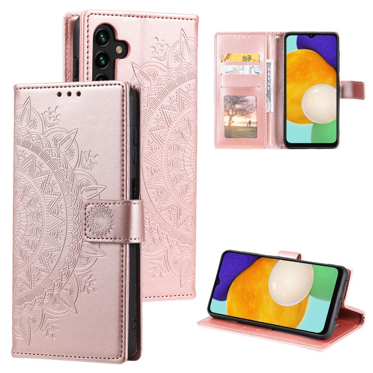 

For Samsung Galaxy S25 FE 5G Totem Flower Embossed Leather Phone Case with Lanyard(Rose Gold)