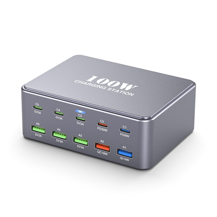 

HW33 100W Type-C + USB 10-Port Desktop Fast Charger, Plug Type:US Plug