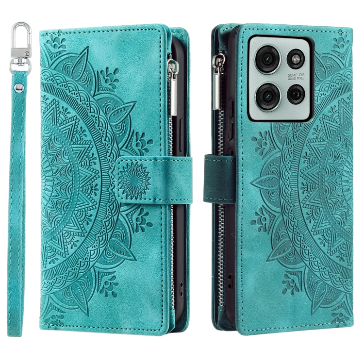 

For Motorola Moto G75 5G Multi-Card Totem Zipper Leather Phone Case(Green)
