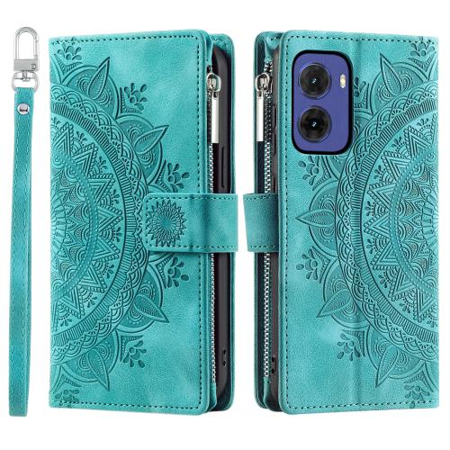 

For Motorola Moto G05 Multi-Card Totem Zipper Leather Phone Case(Green)