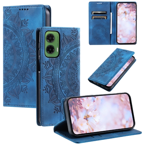 

For Motorola Moto G35 Totem Embossed Magnetic Leather Phone Case(Blue)