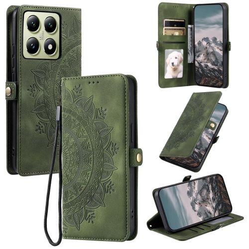 

For Xiaomi 14T Pro Skin Feel Totem Embossed Leather Phone Case(Deep Green)