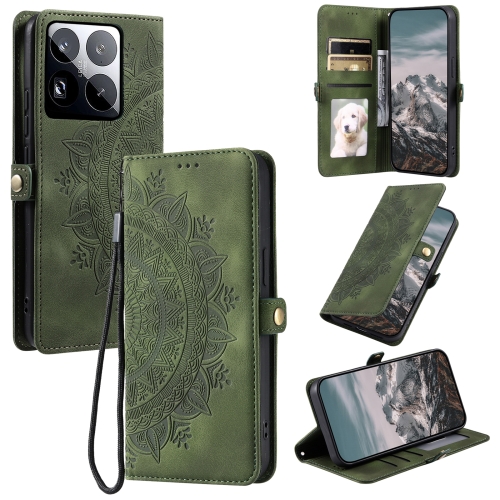 

For Xiaomi 15 Pro Skin Feel Totem Embossed Leather Phone Case(Deep Green)