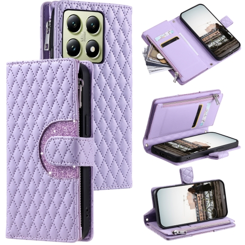 

For Xiaomi 14T Glitter Lattice Zipper Wallet Leather Phone Case(Purple)