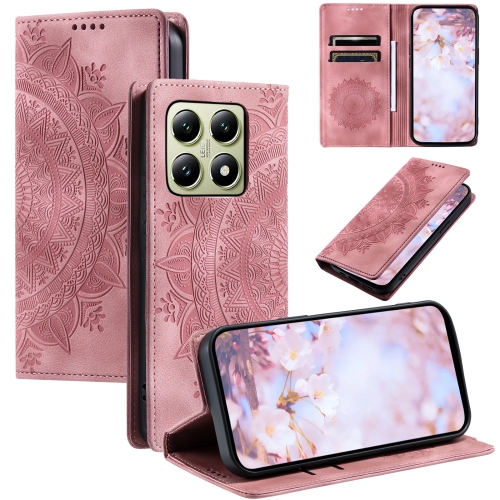 

For Xiaomi 14T Pro Totem Embossed Magnetic Leather Phone Case(Rose Gold)