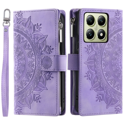 

For Xiaomi 14T Multi-Card Totem Zipper Leather Phone Case(Purple)