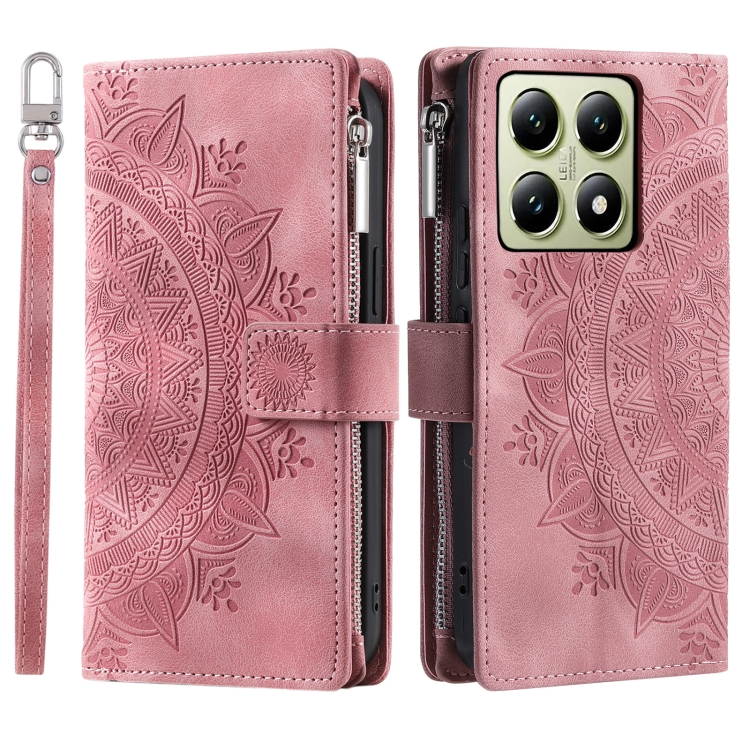 

For Xiaomi 14T Pro Multi-Card Totem Zipper Leather Phone Case(Pink)