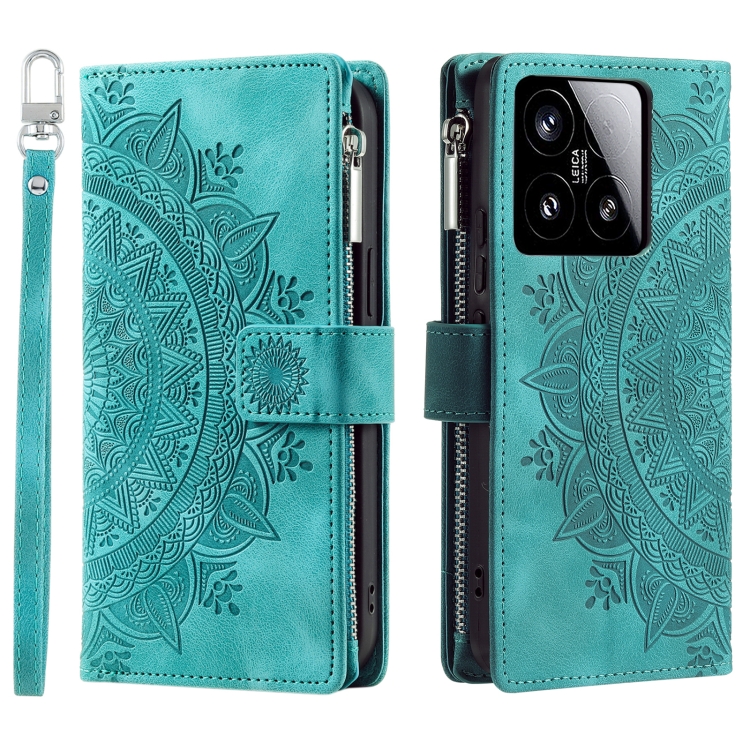 

For Xiaomi 15 Multi-Card Totem Zipper Leather Phone Case(Green)