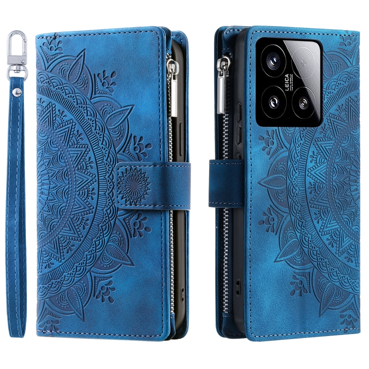 

For Xiaomi 15 Multi-Card Totem Zipper Leather Phone Case(Blue)