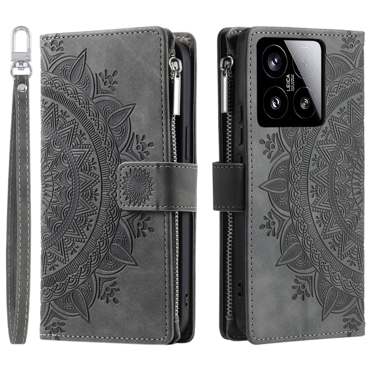 

For Xiaomi 15 Multi-Card Totem Zipper Leather Phone Case(Grey)
