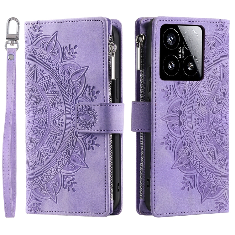

For Xiaomi 15 Multi-Card Totem Zipper Leather Phone Case(Purple)