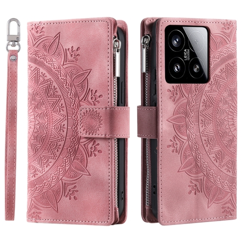 

For Xiaomi 15 Multi-Card Totem Zipper Leather Phone Case(Pink)