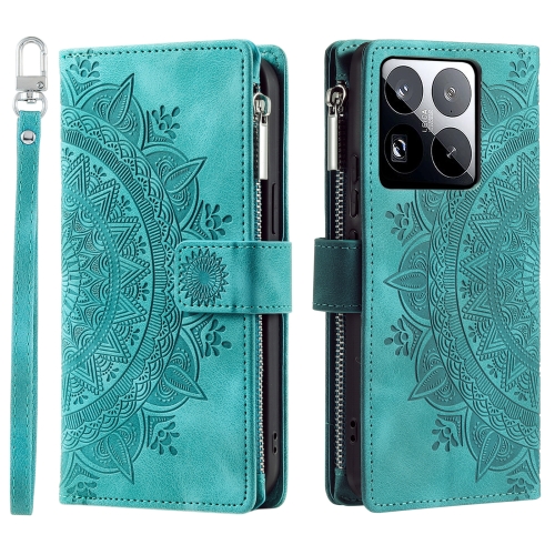 

For Xiaomi 15 Pro Multi-Card Totem Zipper Leather Phone Case(Green)