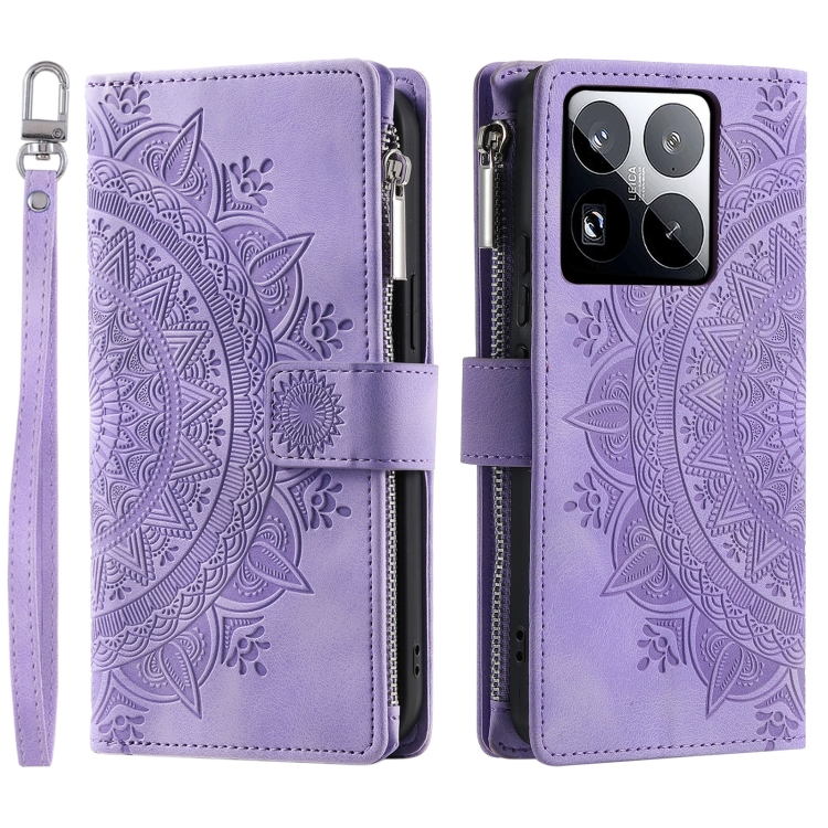 

For Xiaomi 15 Pro Multi-Card Totem Zipper Leather Phone Case(Purple)