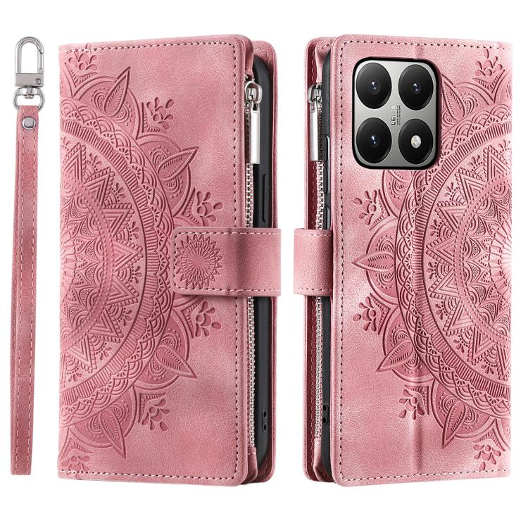 

For Xiaomi 15T Multi-Card Totem Zipper Leather Phone Case(Pink)