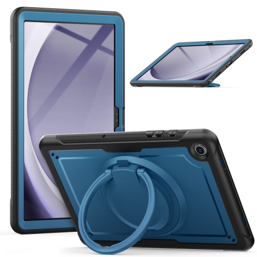 

For Samsung Galaxy Tab A9+ Honeycomb Hybrid Tablet Case with Handle Holder & Strap(Navy Blue)