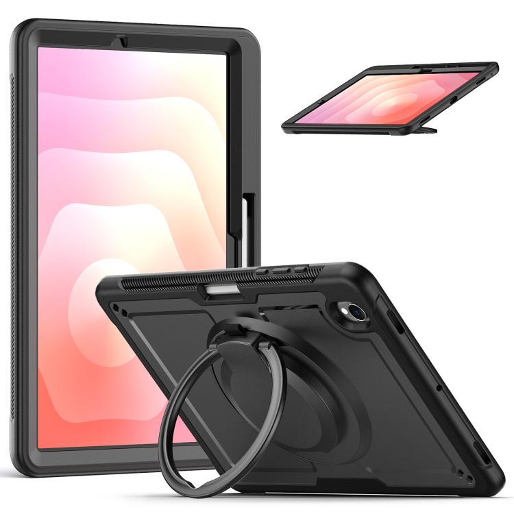 

For Samsung Galaxy Tab S10 Lite Honeycomb Hybrid Tablet Case with Handle Holder & Strap(Black)