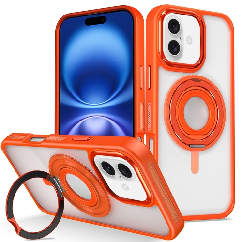 

For iPhone 16 Plus Skin Feel Transparent 360 Degree Rotating Silicone Ring Holder Phone Case(Orange)