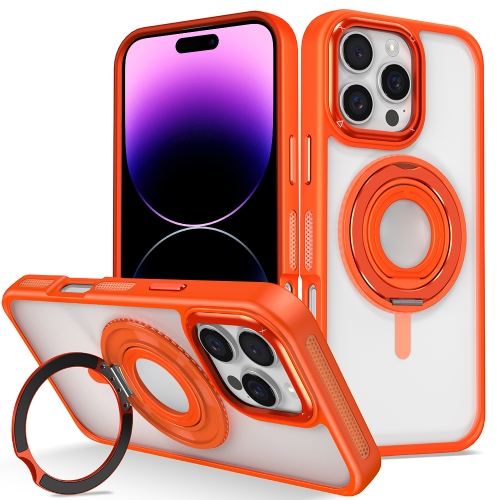 

For iPhone 14 Pro Max Skin Feel Transparent 360 Degree Rotating Silicone Ring Holder Phone Case(Orange)