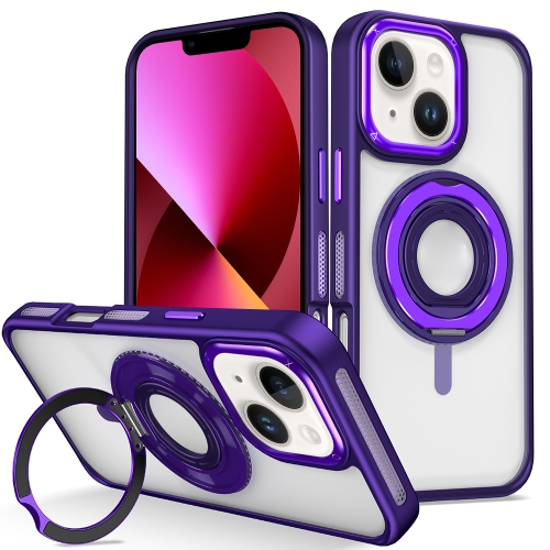 

For iPhone 13 Skin Feel Transparent 360 Degree Rotating Silicone Ring Holder Phone Case(Purple)