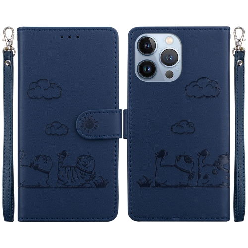 

For iPhone 15 Pro Cute Cats RFID Leather Phone Case(Blue)