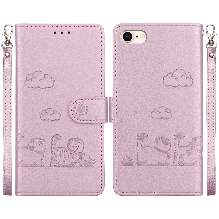 

For iPhone 7 / 8 / SE 2022 Cute Cats RFID Leather Phone Case(Rose Gold)