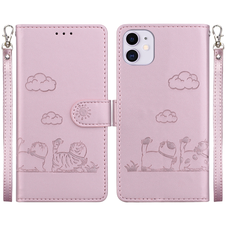 

For iPhone 11 Cute Cats RFID Leather Phone Case(Rose Gold)