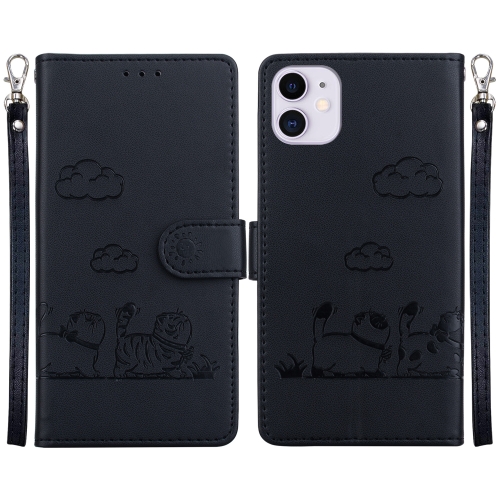 

For iPhone 11 Cute Cats RFID Leather Phone Case(Black)