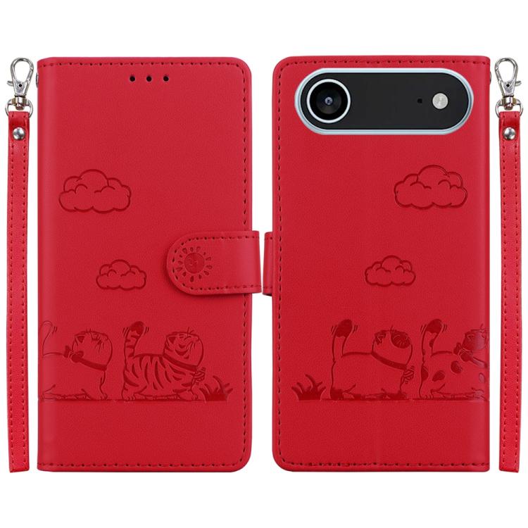 

For iPhone 17 Air Cute Cats RFID Leather Phone Case(Red)