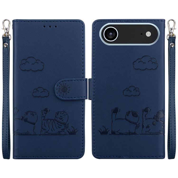 

For iPhone 17 Air Cute Cats RFID Leather Phone Case(Blue)