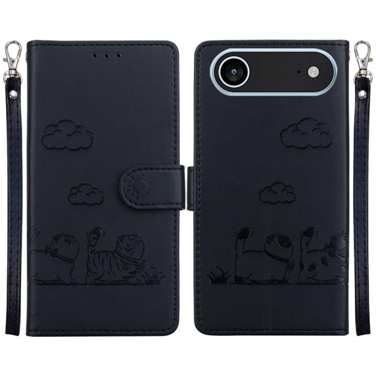 

For iPhone 17 Air Cute Cats RFID Leather Phone Case(Black)