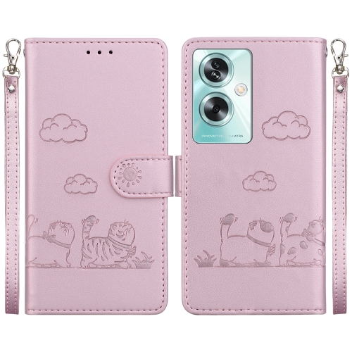 

For OPPO A79 5G Global Cute Cats RFID Leather Phone Case(Rose Gold)