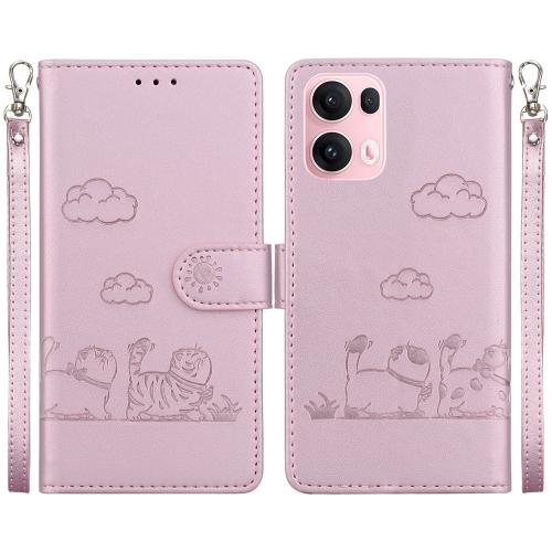 

For OPPO Reno13 Pro Global Cute Cats RFID Leather Phone Case(Rose Gold)