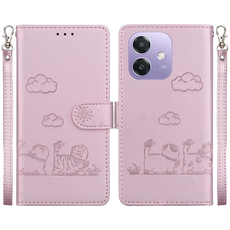 

For OPPO A5x 5G / A3 4G / 5G / A3x 4G / 5G Cute Cats RFID Leather Phone Case(Rose Gold)