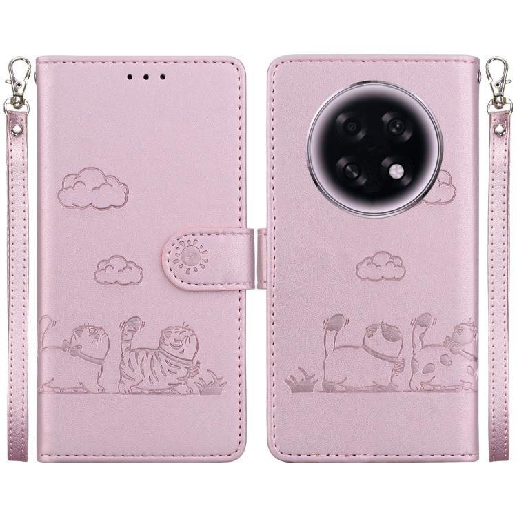 

For OPPO A6 GT 5G Cute Cats RFID Leather Phone Case(Rose Gold)